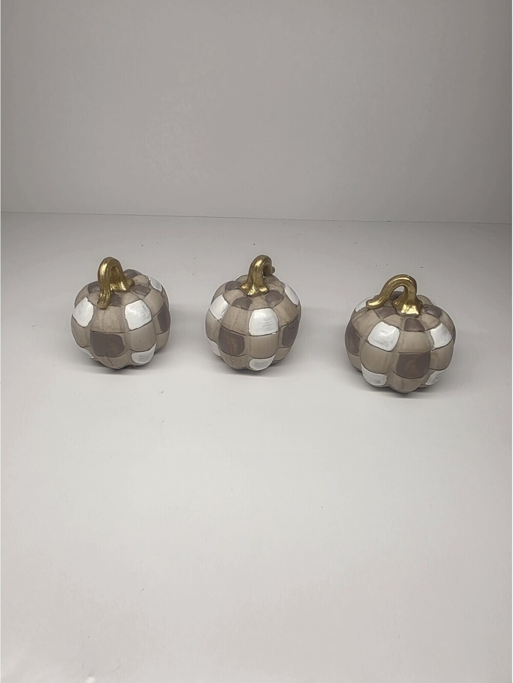 White & Tan Speckled Resin Pumpkins Decorative Fall 3 Pcs Set